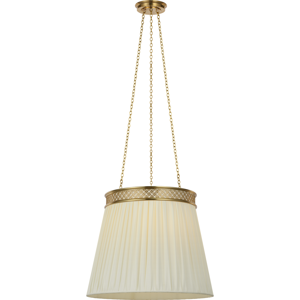 Marie Flanigan Merritt 21" Crowned Hanging Shade in Soft Brass with Silk Pleated Shade W21"