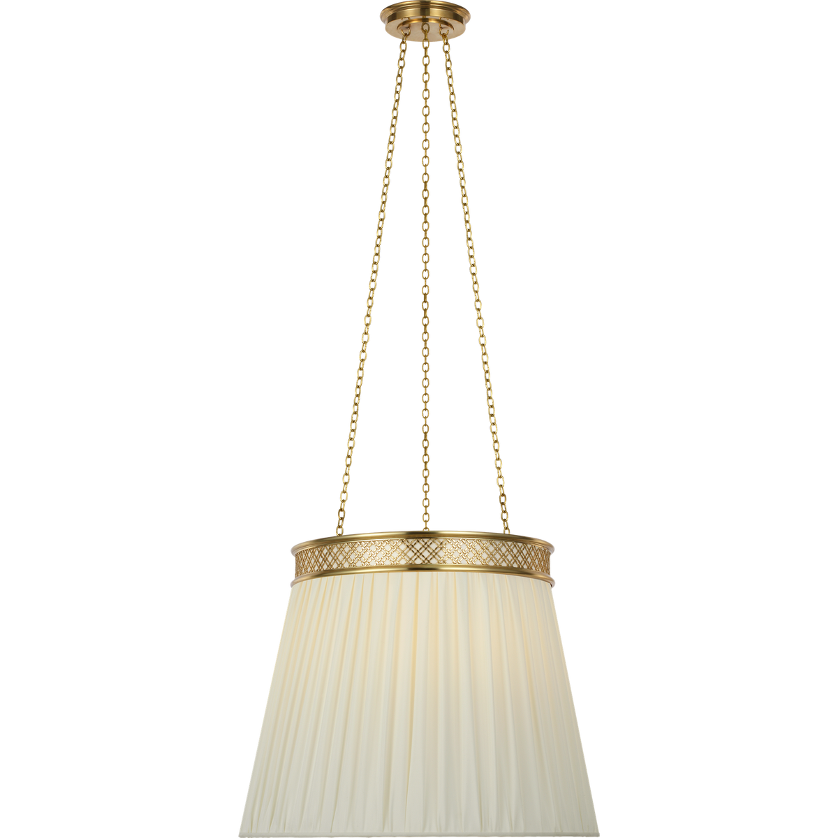 Marie Flanigan Merritt 21" Crowned Hanging Shade in Soft Brass with Silk Pleated Shade W21"