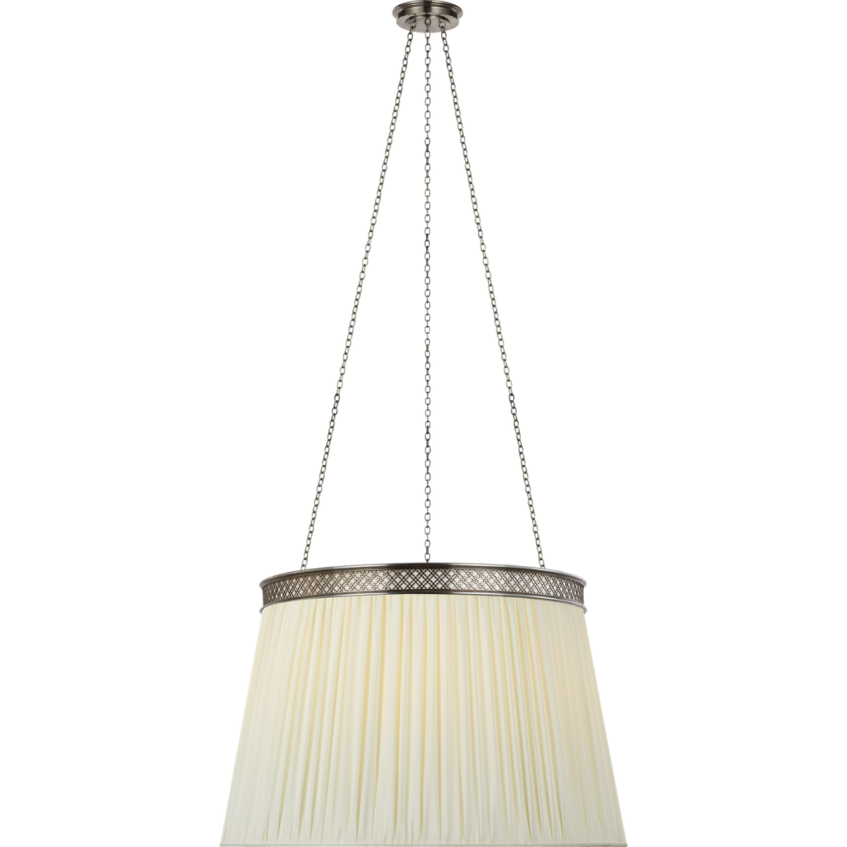 Marie Flanigan Merritt 30" Crowned Hanging Shade in Pewter with Silk Pleated Shade W30"
