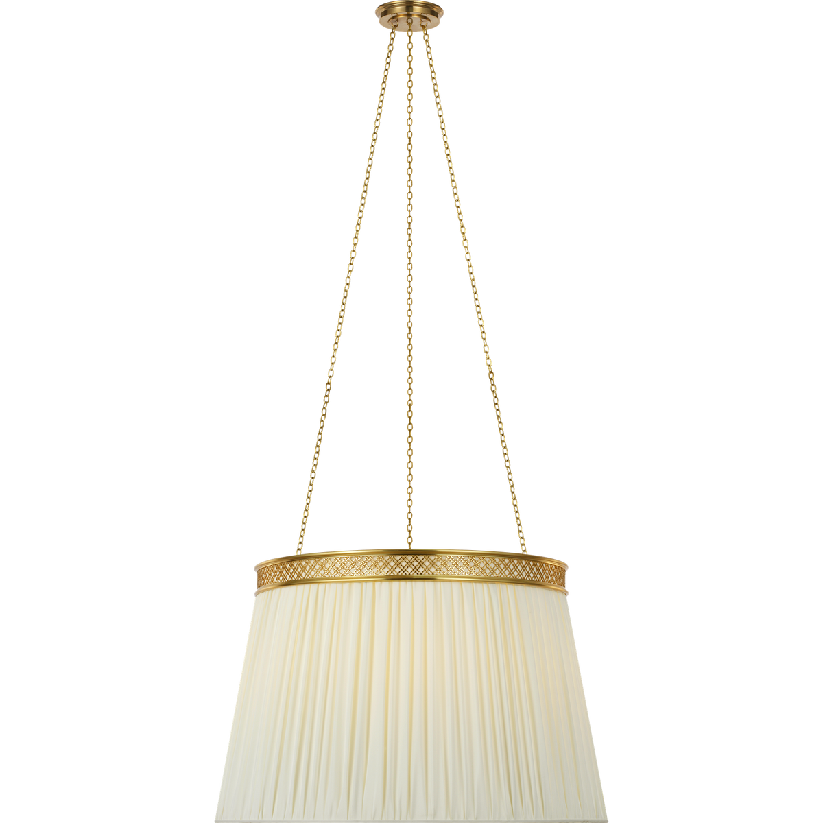 Marie Flanigan Merritt 30" Crowned Hanging Shade in Soft Brass with Silk Pleated Shade W30"