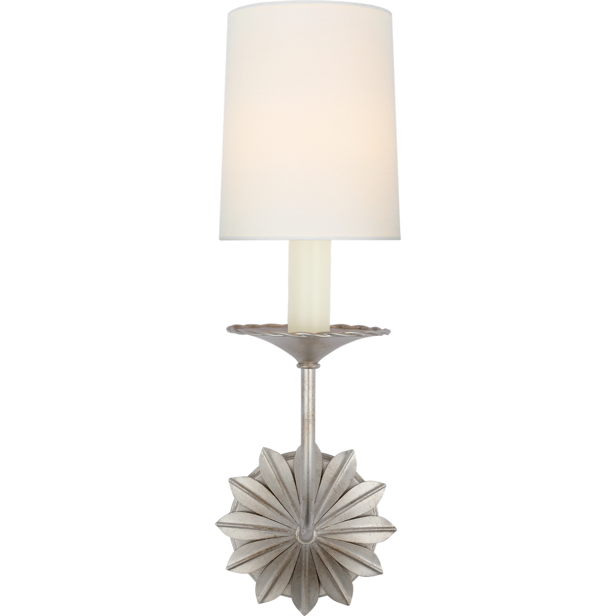 Suzanne Kasler Leslie 17" Single Sconce in Burnished Silver Leaf with Linen Shade W4.75" x H16.5" x E6.25"