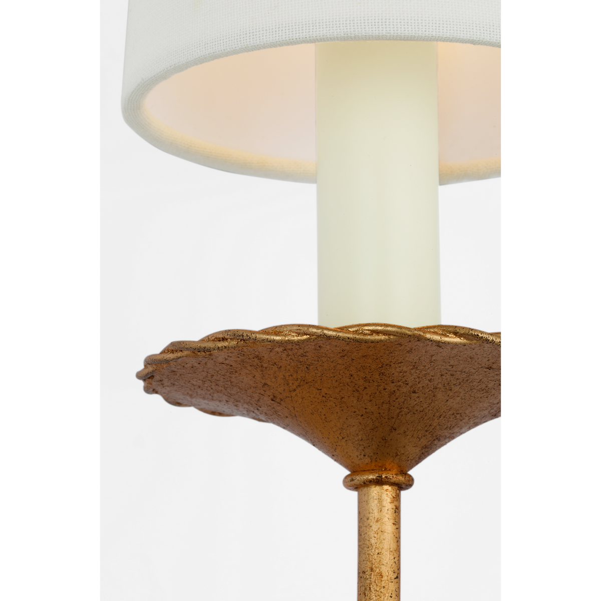 Suzanne Kasler Leslie 17" Single Sconce in Gilded Iron with Linen Shade W4.75" x H16.5" x E6.25"