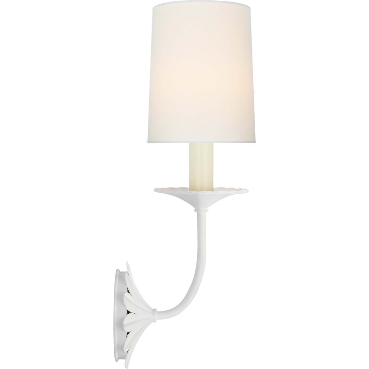 Suzanne Kasler Leslie 17" Single Sconce in Plaster White with Linen Shade W4.75" x H16.5" x E6.25"