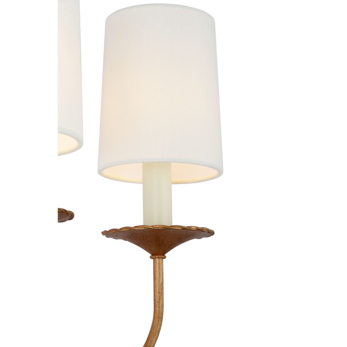 Suzanne Kasler Leslie 17" Double Sconce in Gilded Iron with Linen Shades W12.25" x H16.5" x E6.25"