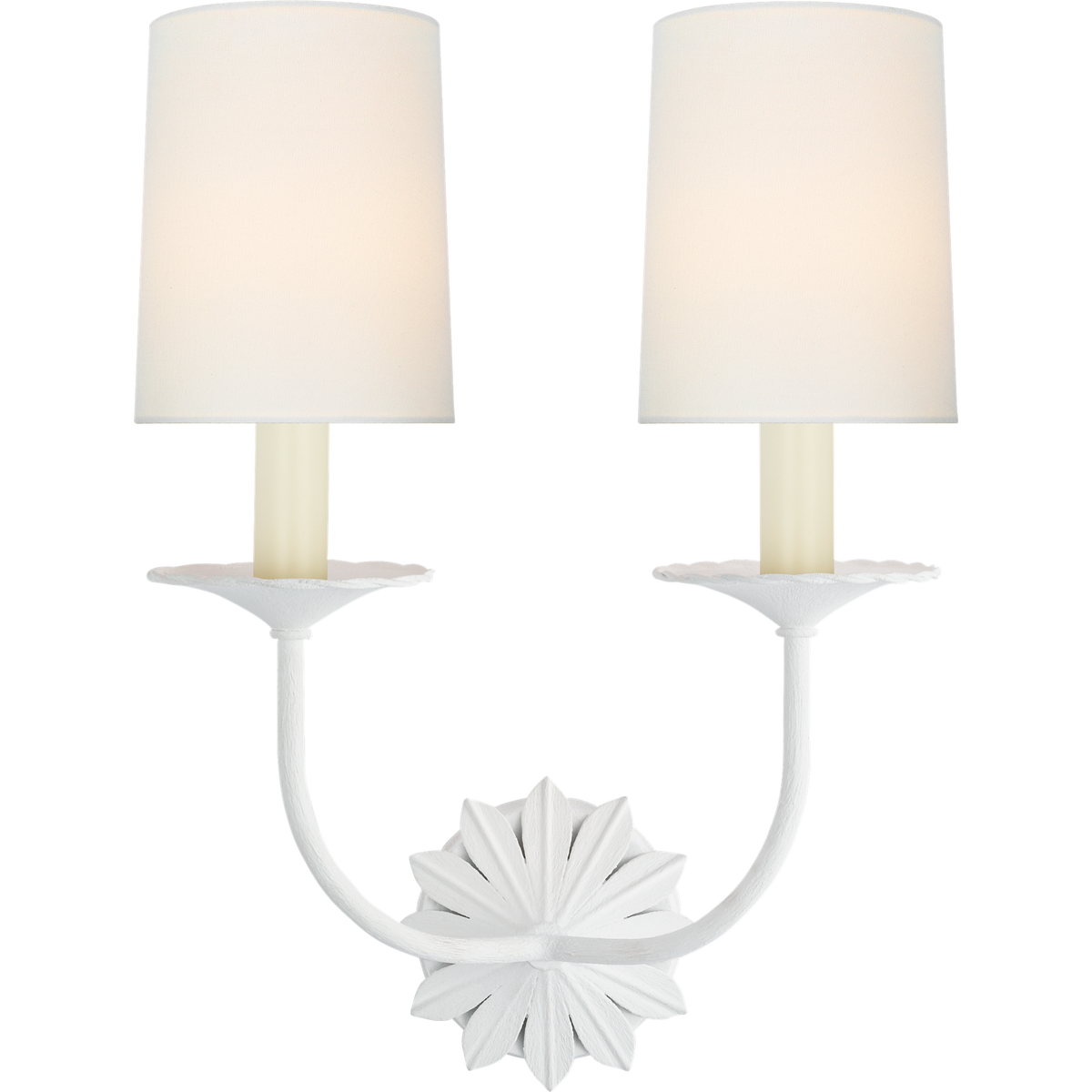 Suzanne Kasler Leslie 17" Double Sconce in Plaster White with Linen Shades W12.25" x H16.5" x E6.25"