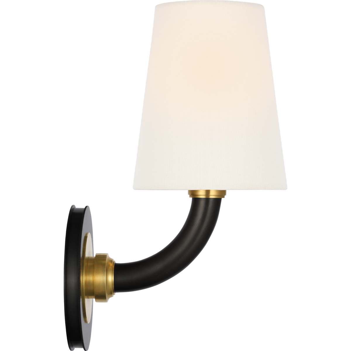 Thomas O'Brien Rally 12" Bath Sconce in Bronze and Hand-Rubbed Antique Brass with Linen Shade W5" x H11.75" x E6.5"
