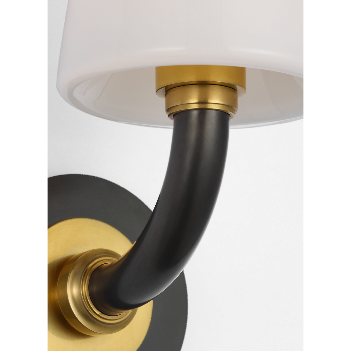 Thomas O'Brien Rally 12" Bath Sconce in Bronze and Hand-Rubbed Antique Brass with White Glass Shade W5" x H11.75" x E6.5"