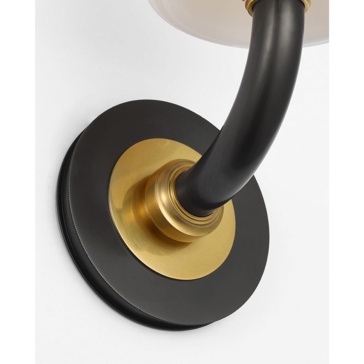 Thomas O'Brien Rally 12" Bath Sconce in Bronze and Hand-Rubbed Antique Brass with White Glass Shade W5" x H11.75" x E6.5"