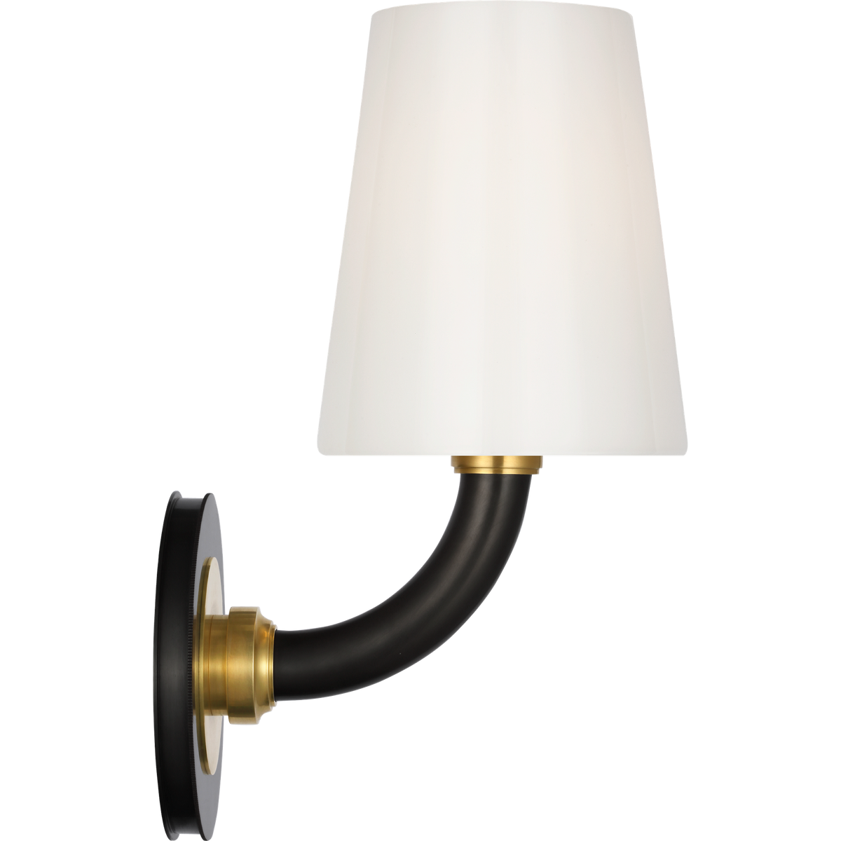 Thomas O'Brien Rally 12" Bath Sconce in Bronze and Hand-Rubbed Antique Brass with White Glass Shade W5" x H11.75" x E6.5"