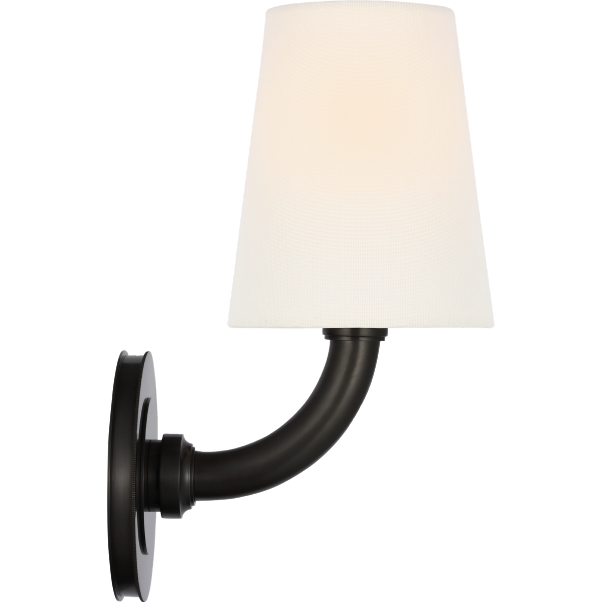 Thomas O'Brien Rally 12" Bath Sconce in Bronze with Linen Shade W5" x H11.75" x E6.5"