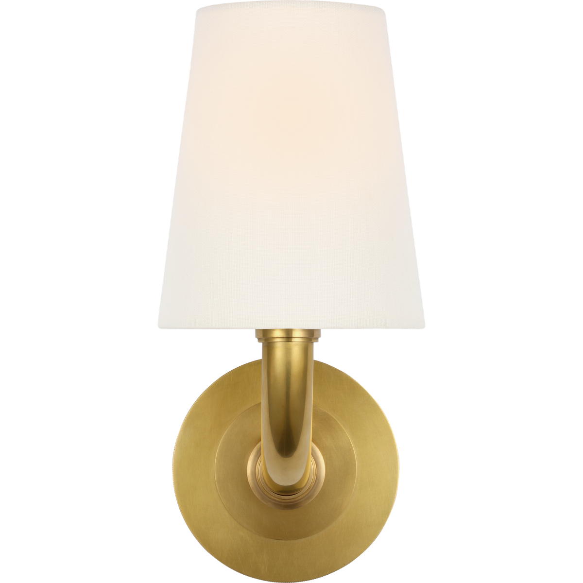 Thomas O'Brien Rally 12" Bath Sconce in Hand-Rubbed Antique Brass with Linen Shade W5" x H11.75" x E6.5"