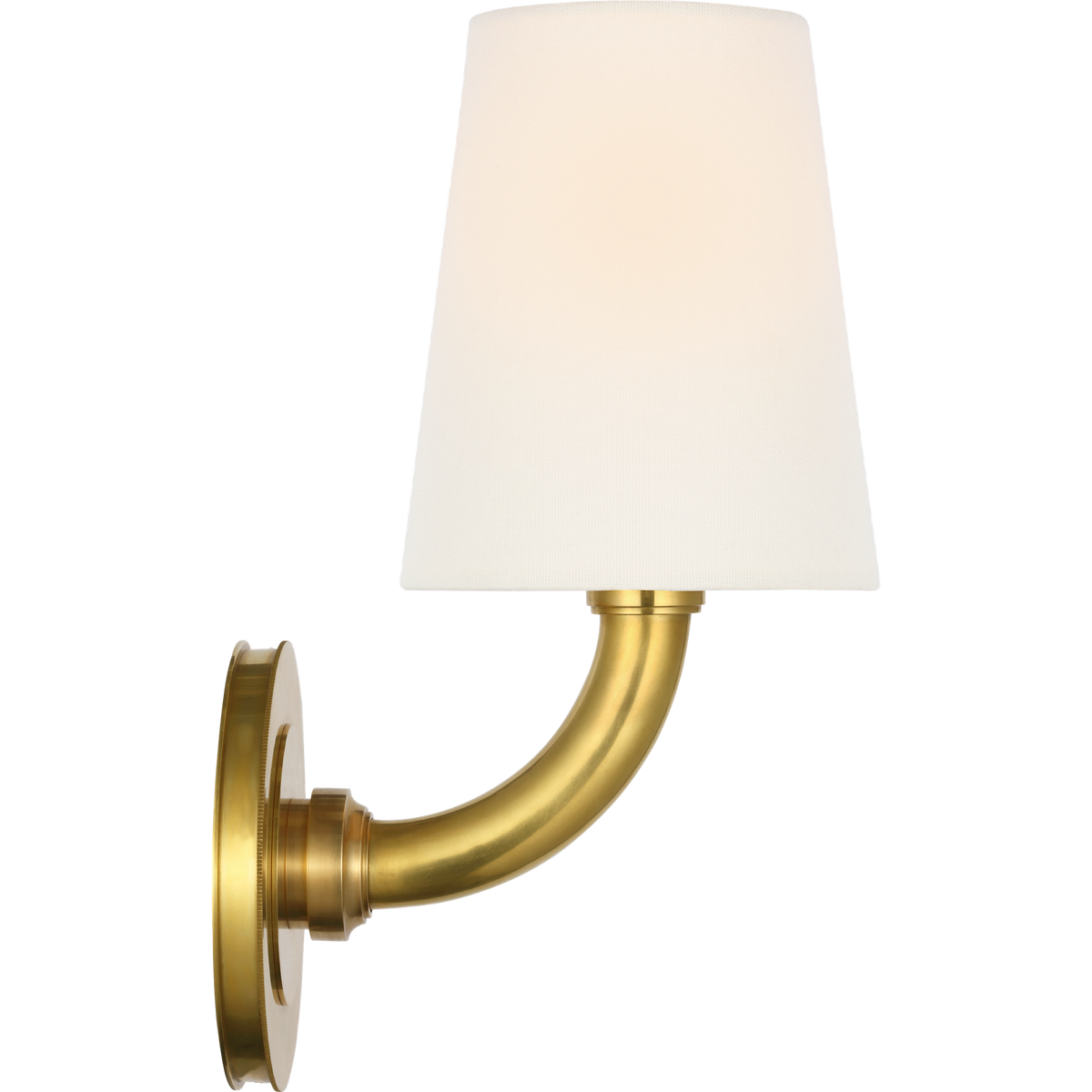Thomas O'Brien Rally 12" Bath Sconce in Hand-Rubbed Antique Brass with Linen Shade W5" x H11.75" x E6.5"