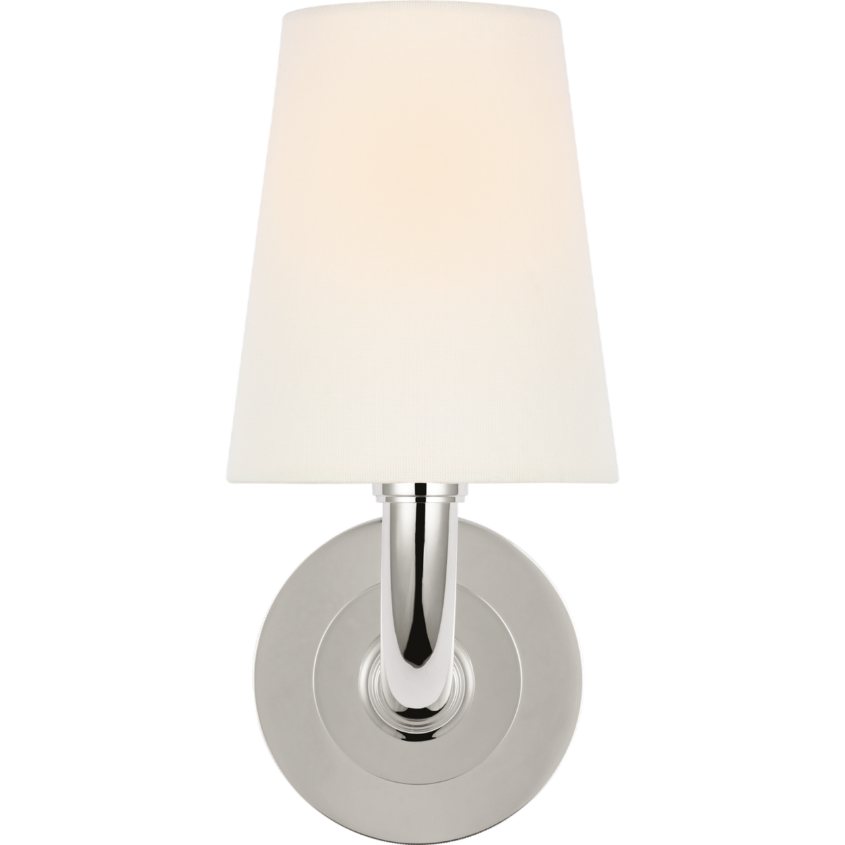 Thomas O'Brien Rally 12" Bath Sconce in Polished Nickel with Linen Shade W5" x H11.75" x E6.5"