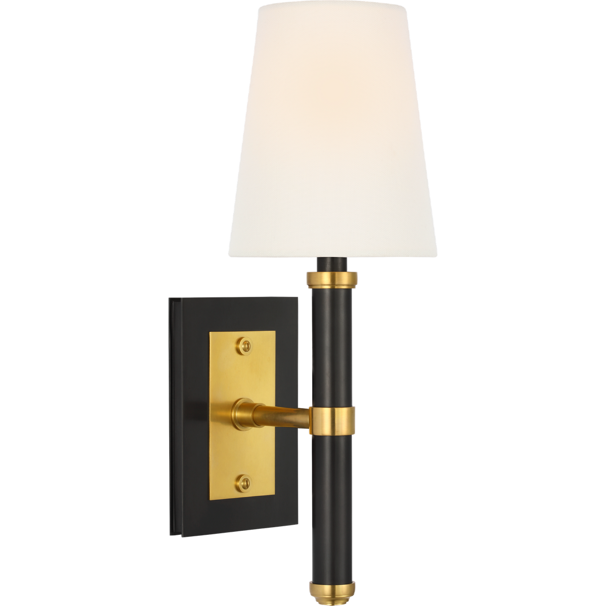 Thomas O'Brien Rally 15" Sconce in Bronze and Hand-Rubbed Antique Brass with Linen Shade W5" x H14.75" x E6.25"