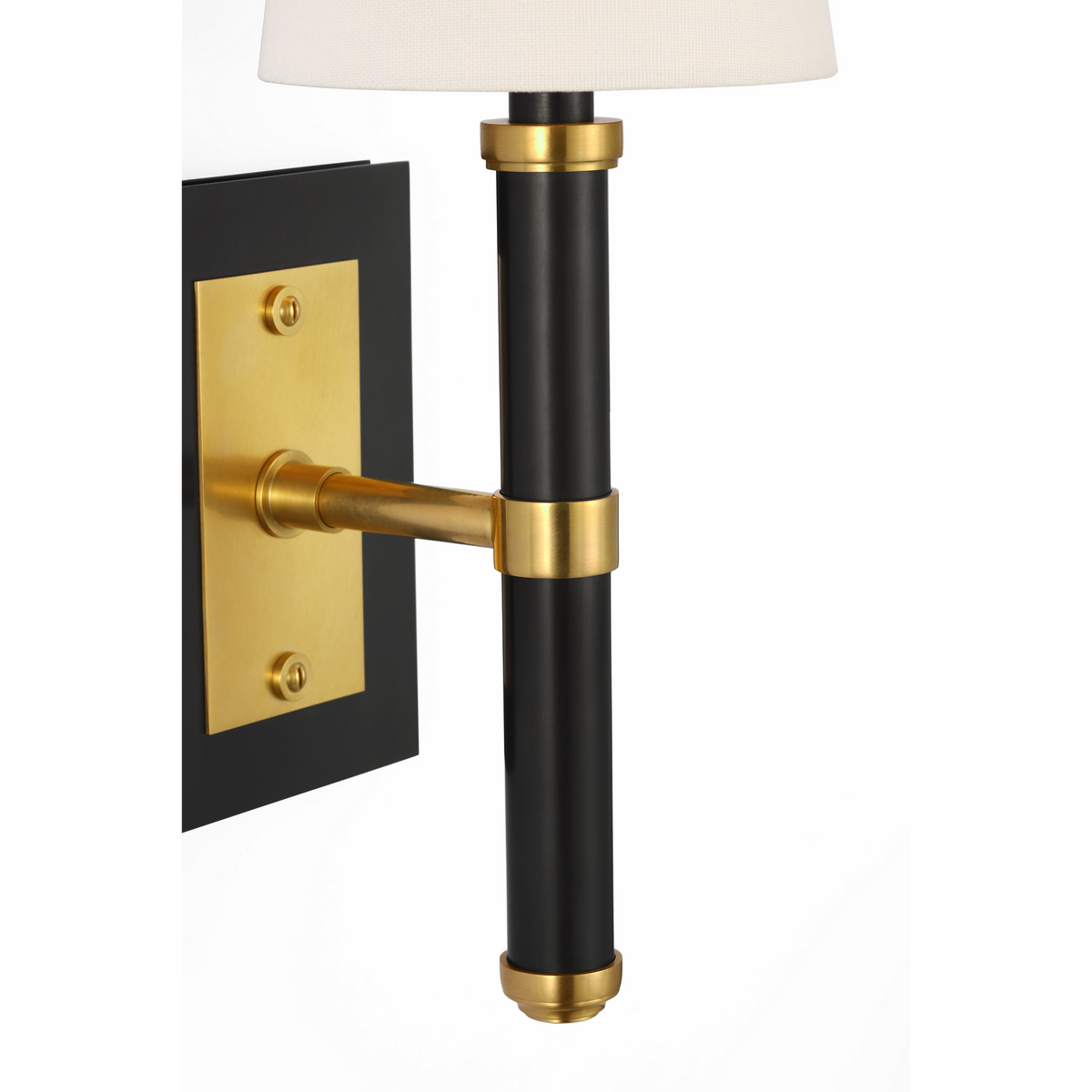 Thomas O'Brien Rally 15" Sconce in Bronze and Hand-Rubbed Antique Brass with Linen Shade W5" x H14.75" x E6.25"
