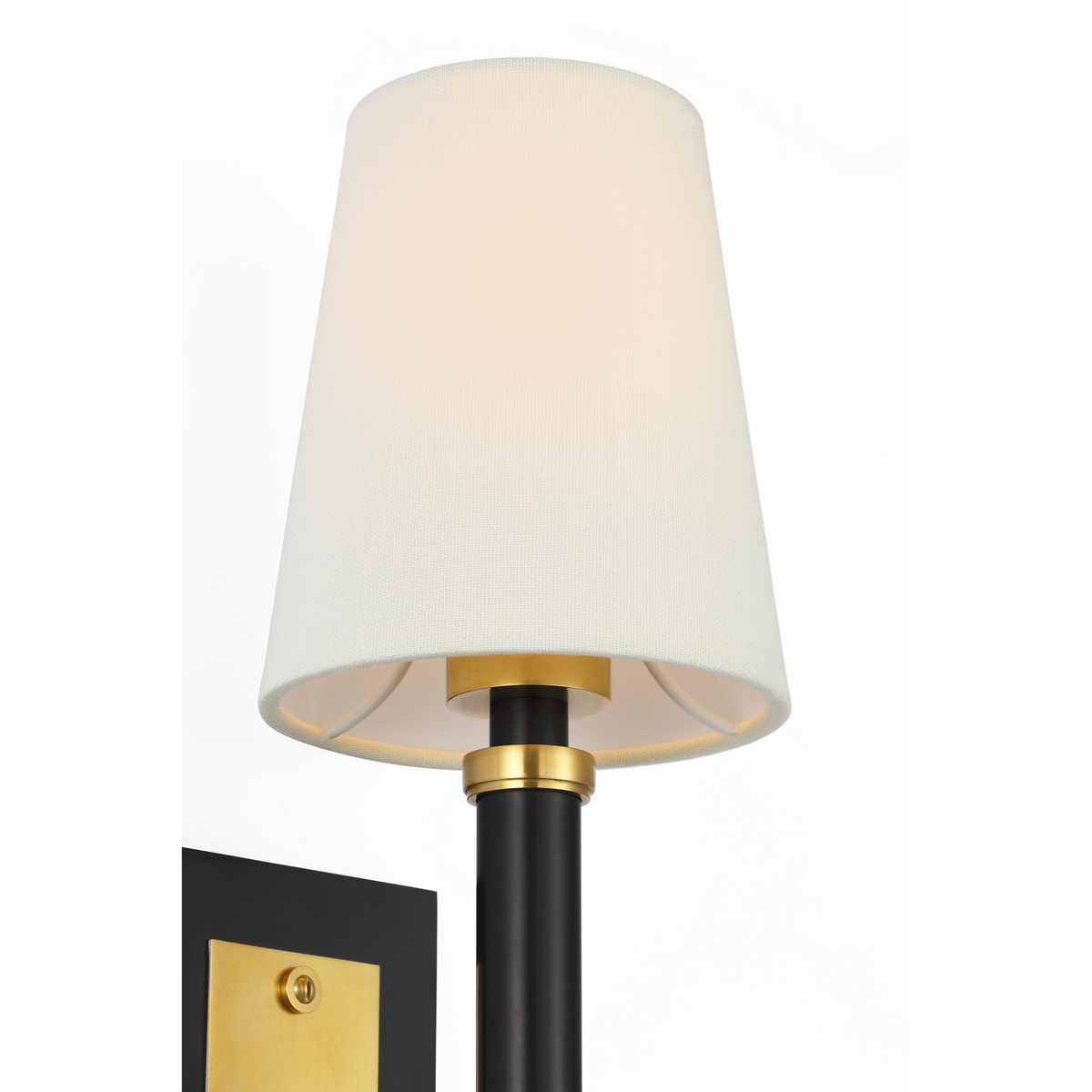 Thomas O'Brien Rally 15" Sconce in Bronze and Hand-Rubbed Antique Brass with Linen Shade W5" x H14.75" x E6.25"