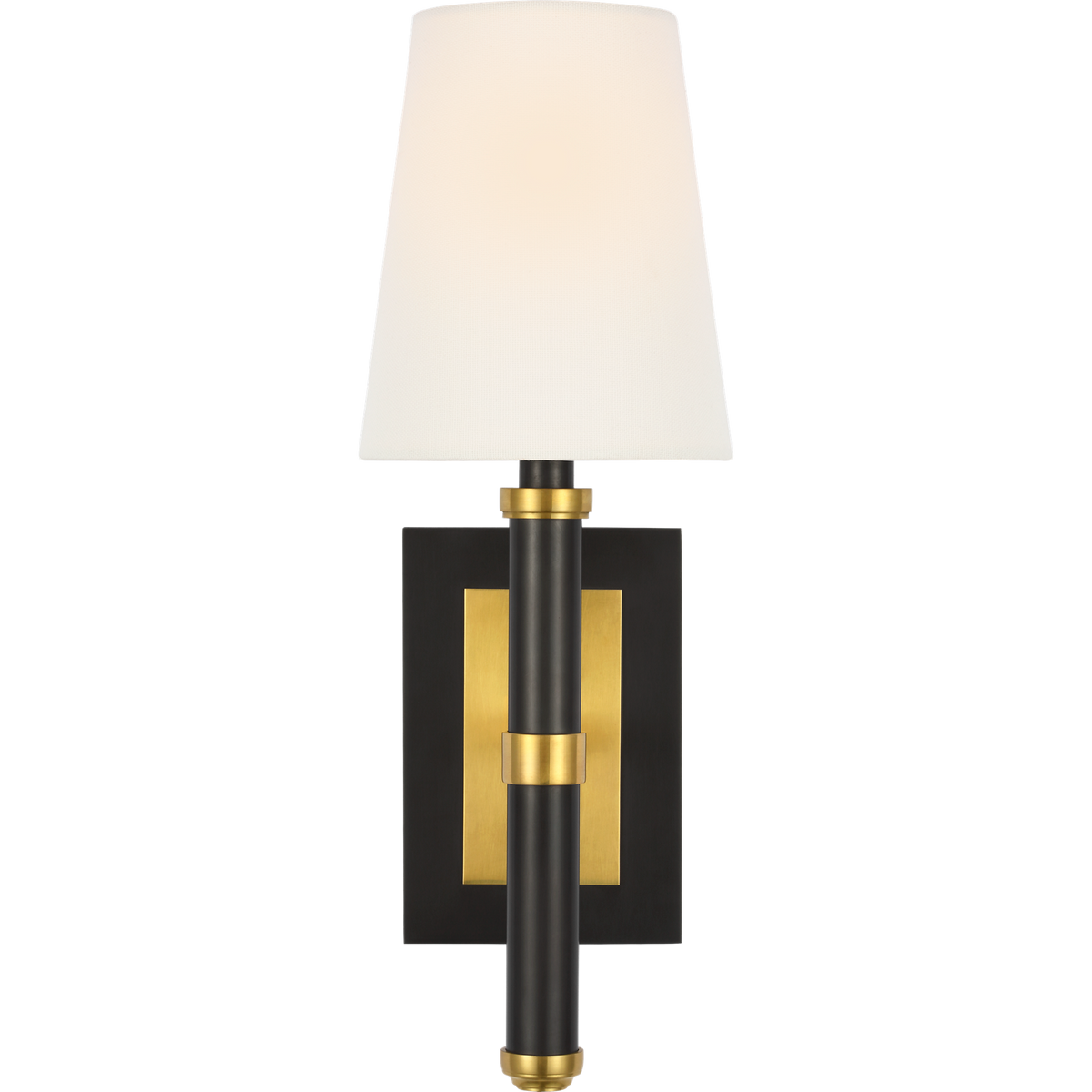 Thomas O'Brien Rally 15" Sconce in Bronze and Hand-Rubbed Antique Brass with Linen Shade W5" x H14.75" x E6.25"