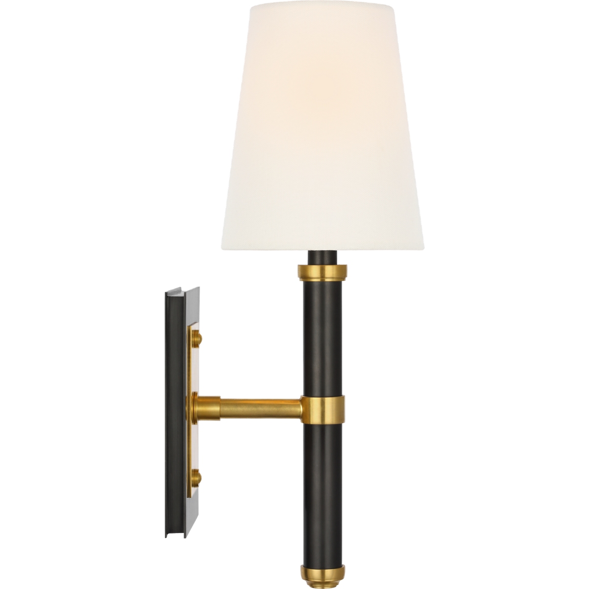 Thomas O'Brien Rally 15" Sconce in Bronze and Hand-Rubbed Antique Brass with Linen Shade W5" x H14.75" x E6.25"
