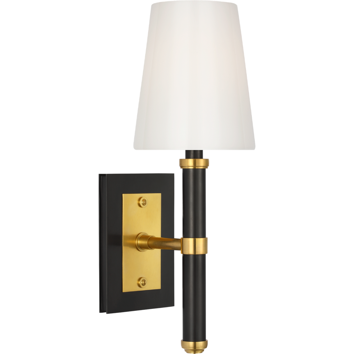 Thomas O'Brien Rally 15" Sconce in Bronze and Hand-Rubbed Antique Brass with White Glass Shade W5" x H14.75" x E6.25"