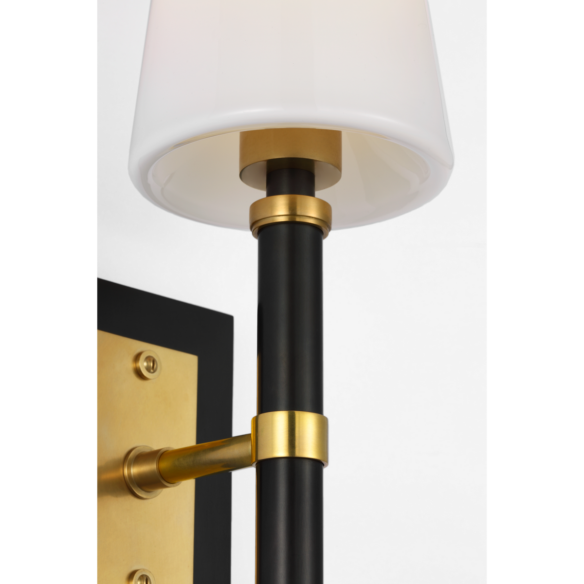 Thomas O'Brien Rally 15" Sconce in Bronze and Hand-Rubbed Antique Brass with White Glass Shade W5" x H14.75" x E6.25"
