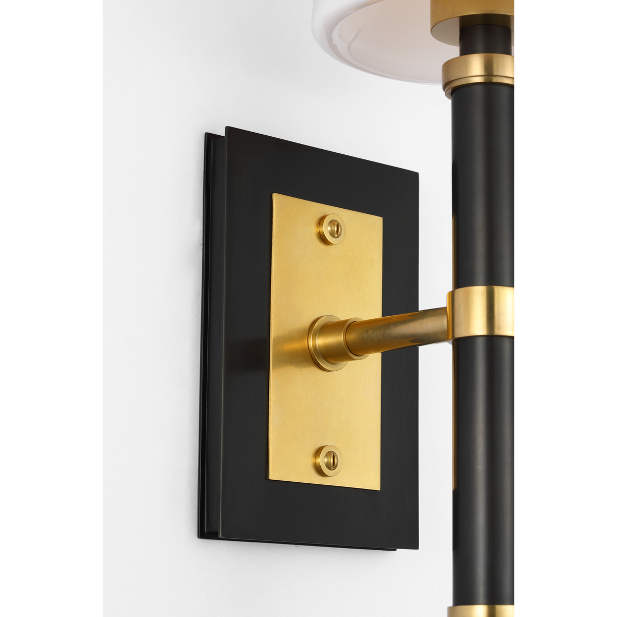 Thomas O'Brien Rally 15" Sconce in Bronze and Hand-Rubbed Antique Brass with White Glass Shade W5" x H14.75" x E6.25"