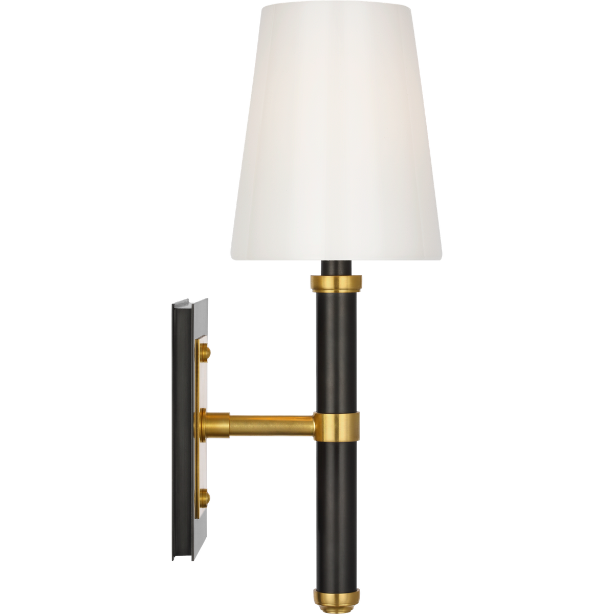 Thomas O'Brien Rally 15" Sconce in Bronze and Hand-Rubbed Antique Brass with White Glass Shade W5" x H14.75" x E6.25"