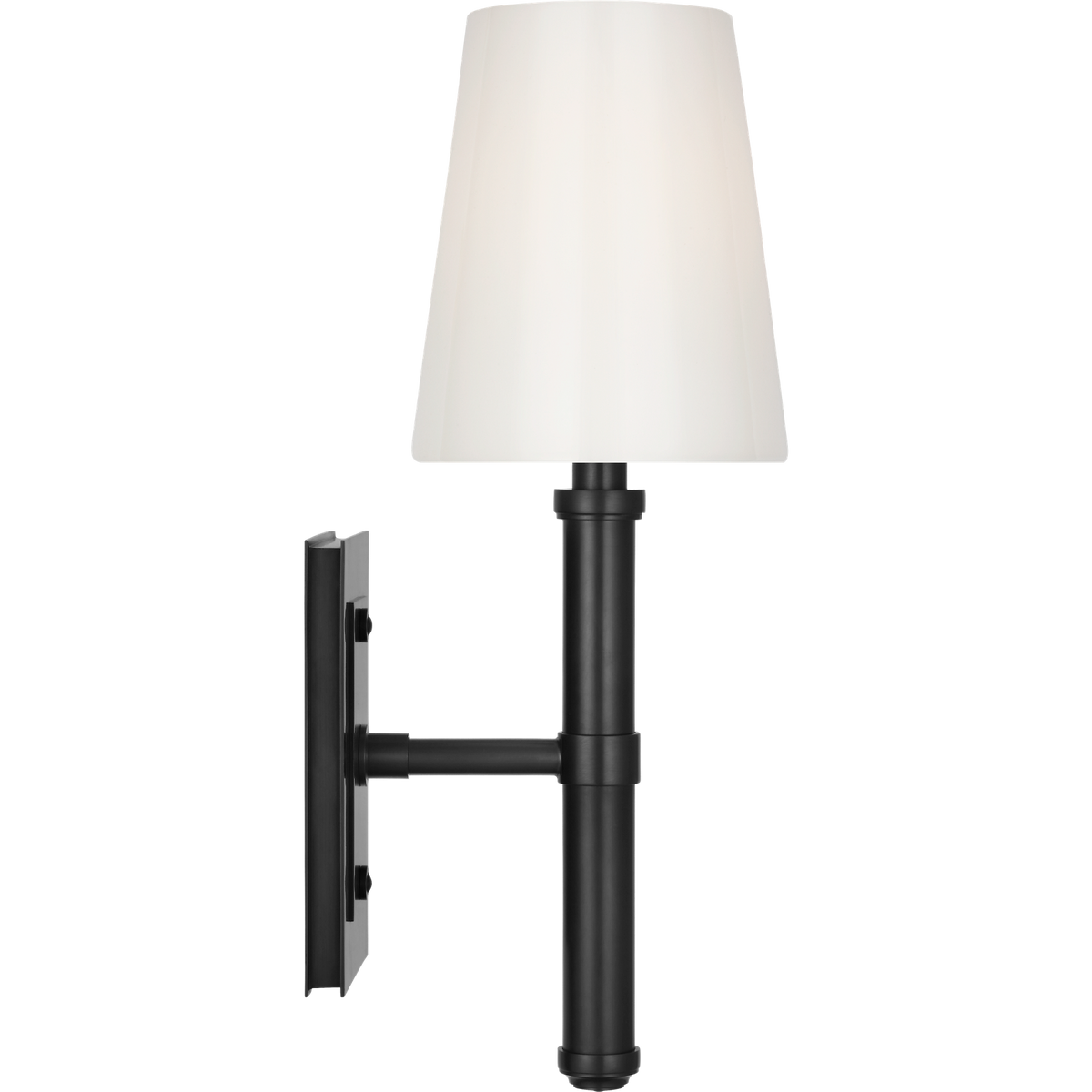 Thomas O'Brien Rally 15" Sconce in Bronze with White Glass Shade W5" x H14.75" x E6.25"