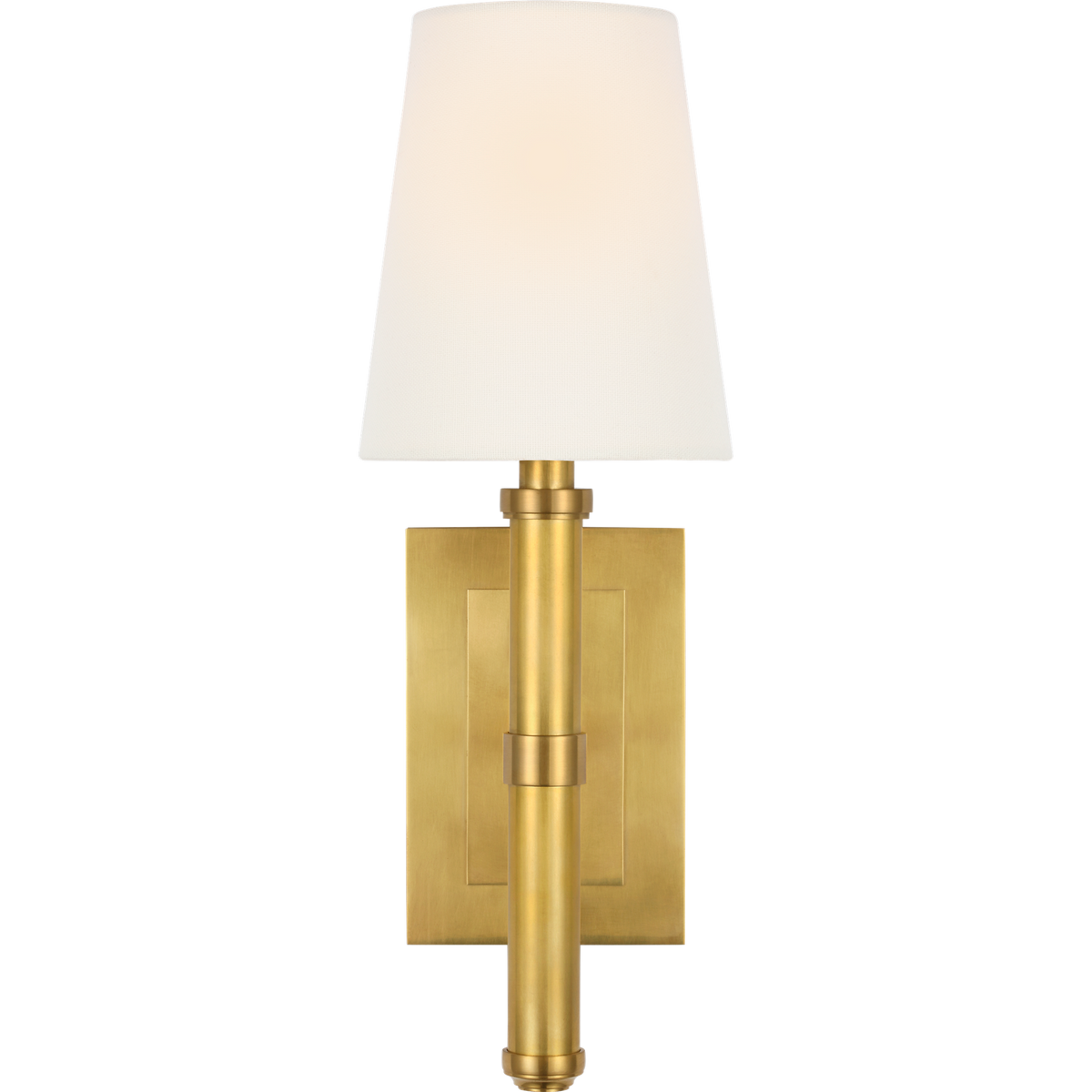 Thomas O'Brien Rally 15" Sconce in Hand-Rubbed Antique Brass with Linen Shade W5" x H14.75" x E6.25"