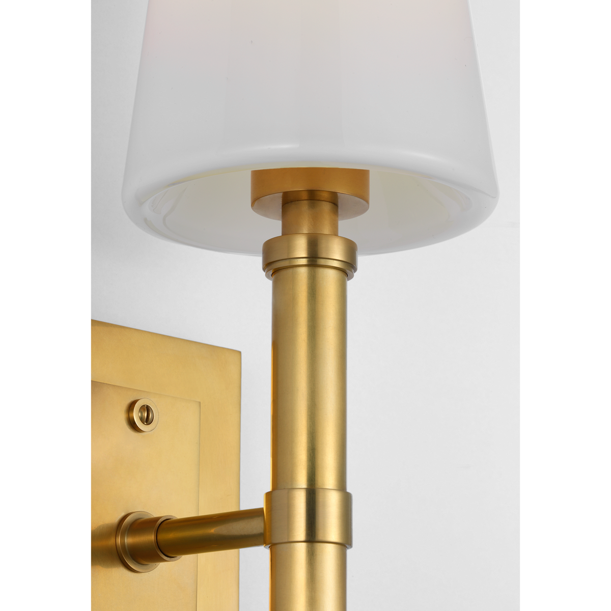 Thomas O'Brien Rally 15" Sconce in Hand-Rubbed Antique Brass with White Glass Shade W5" x H14.75" x E6.25"