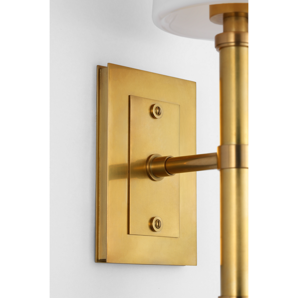 Thomas O'Brien Rally 15" Sconce in Hand-Rubbed Antique Brass with White Glass Shade W5" x H14.75" x E6.25"