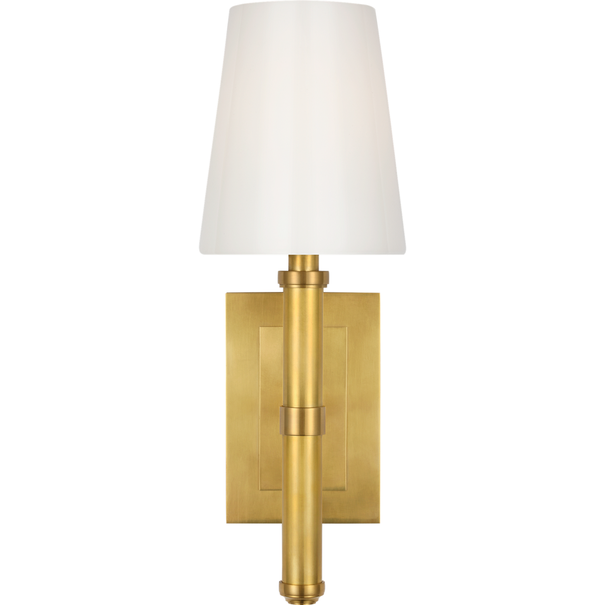 Thomas O'Brien Rally 15" Sconce in Hand-Rubbed Antique Brass with White Glass Shade W5" x H14.75" x E6.25"