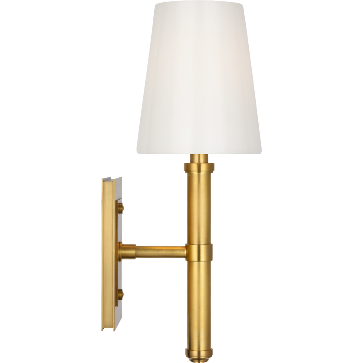 Thomas O'Brien Rally 15" Sconce in Hand-Rubbed Antique Brass with White Glass Shade W5" x H14.75" x E6.25"