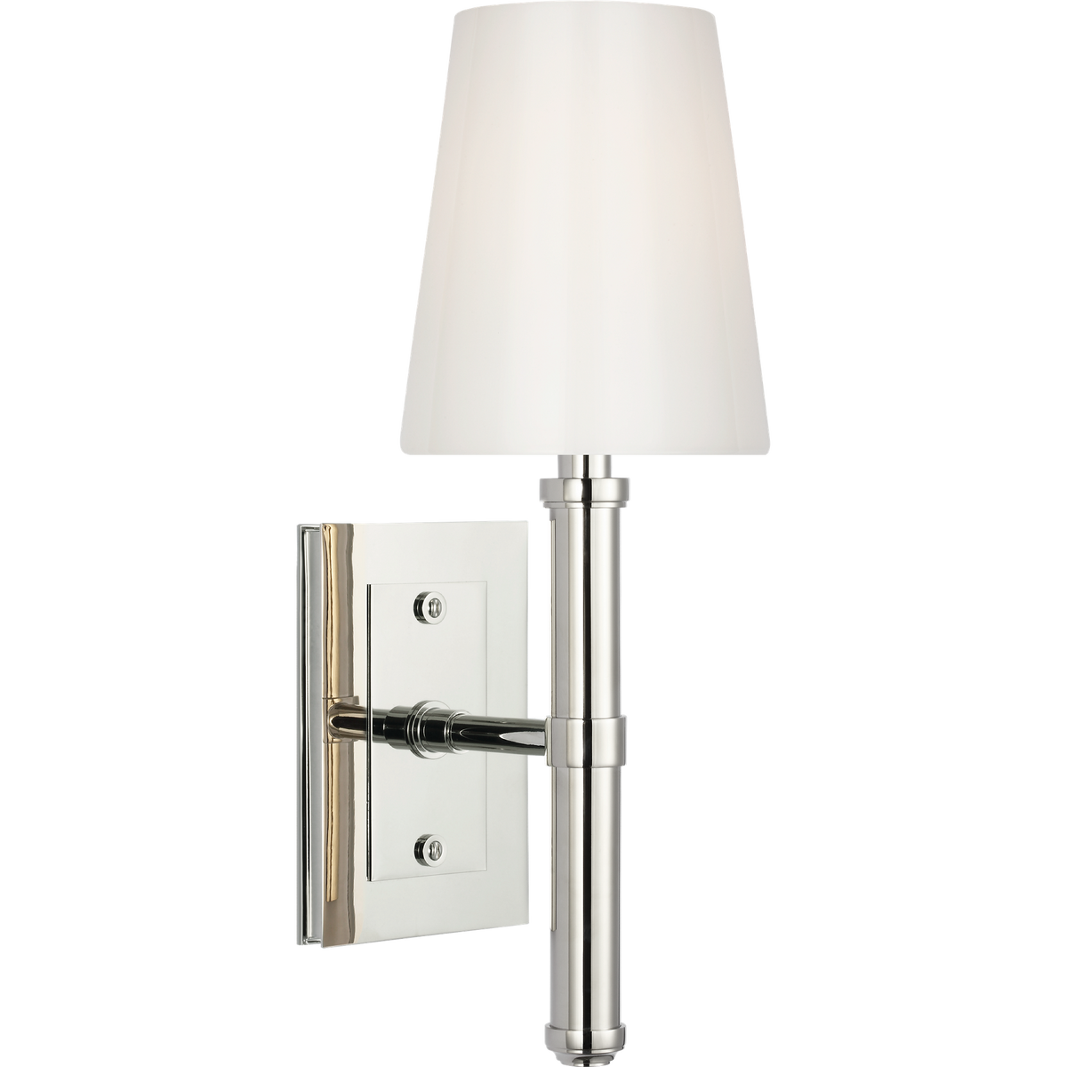 Thomas O'Brien Rally 15" Sconce in Polished Nickel with White Glass Shade W5" x H14.75" x E6.25"