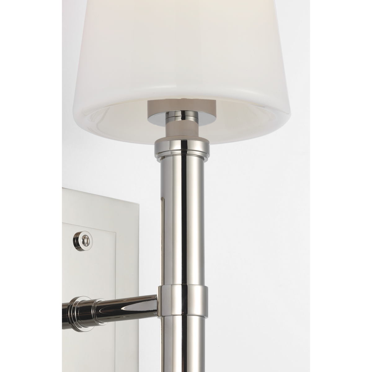 Thomas O'Brien Rally 15" Sconce in Polished Nickel with White Glass Shade W5" x H14.75" x E6.25"