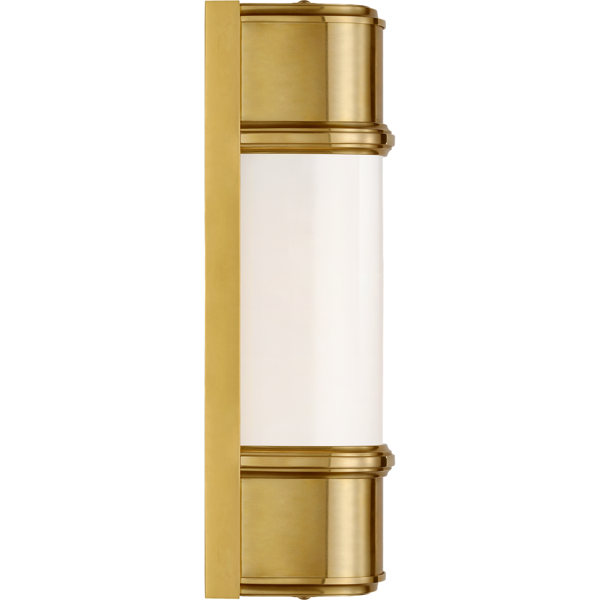 Thomas O'Brien Rally 13" Linear Bath Sconce in Hand-Rubbed Antique Brass with White Glass W3.75" x H12.75" x E4"
