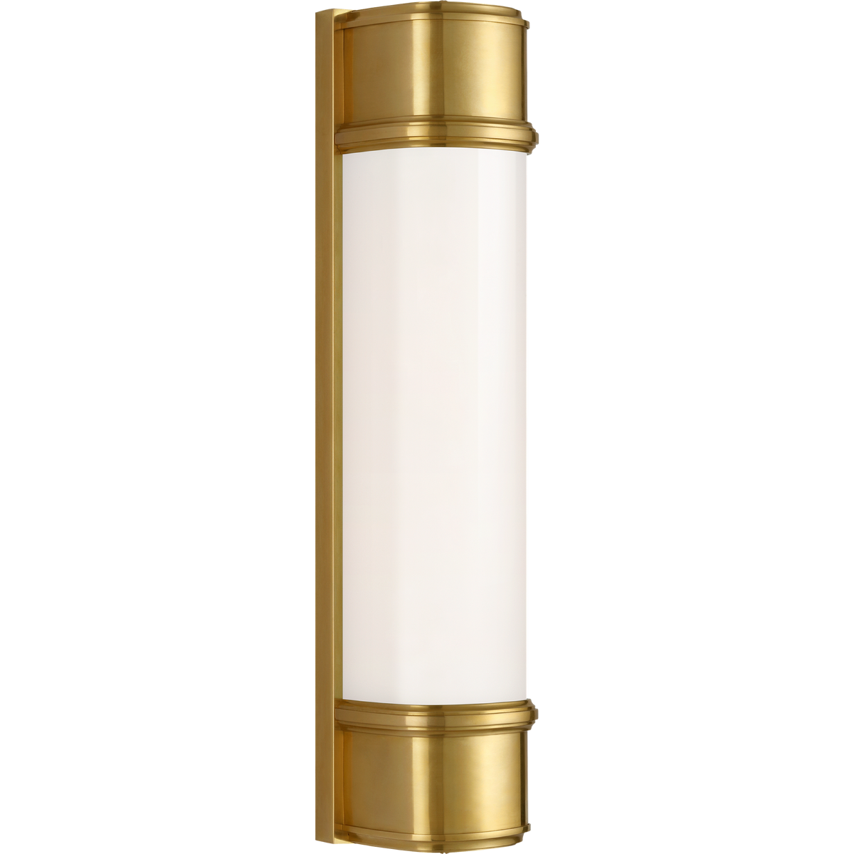 Thomas O'Brien Rally 19" Linear Bath Sconce in Hand-Rubbed Antique Brass with White Glass W3.75" x H18.5" x E4"