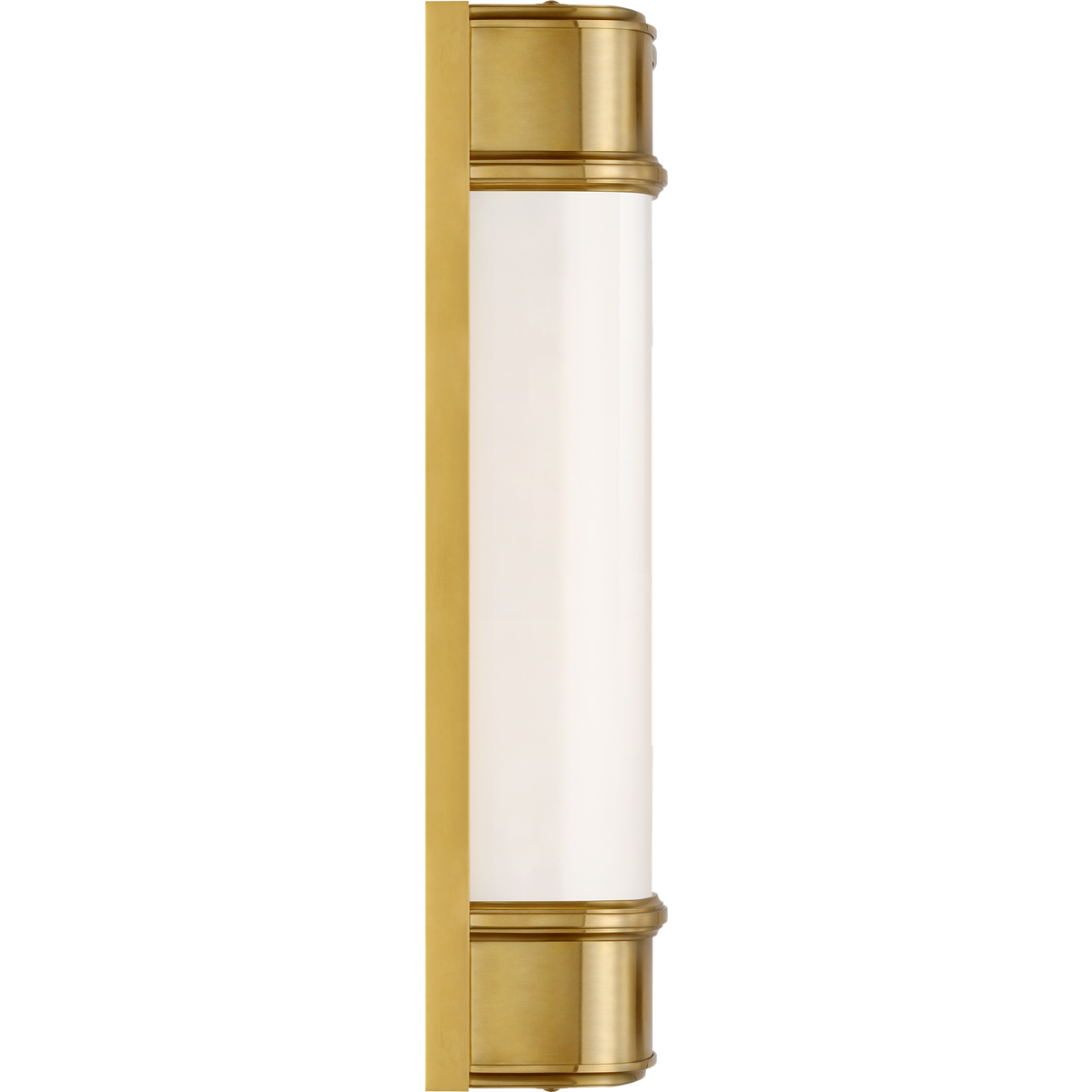 Thomas O'Brien Rally 19" Linear Bath Sconce in Hand-Rubbed Antique Brass with White Glass W3.75" x H18.5" x E4"