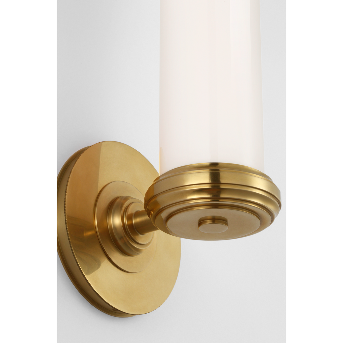 Thomas O'Brien Rally 23" Bracketed Bath Sconce in Hand-Rubbed Antique Brass with White Glass W4.75" x H22.5" x E5"