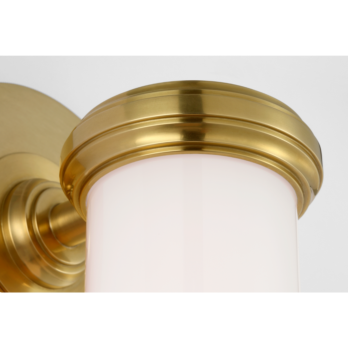Thomas O'Brien Rally 23" Bracketed Bath Sconce in Hand-Rubbed Antique Brass with White Glass W4.75" x H22.5" x E5"