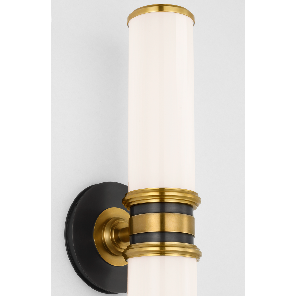 Thomas O'Brien Rally 18" Double Bath Sconce in Bronze and Hand-Rubbed Antique Brass with White Glass W4.75" x H18" x E5"