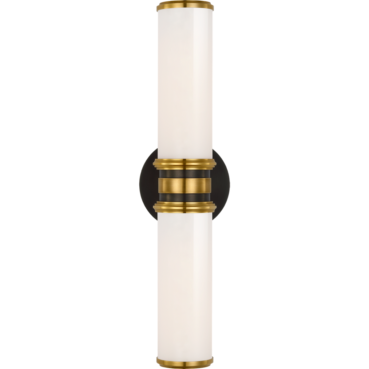Thomas O'Brien Rally 18" Double Bath Sconce in Bronze and Hand-Rubbed Antique Brass with White Glass W4.75" x H18" x E5"