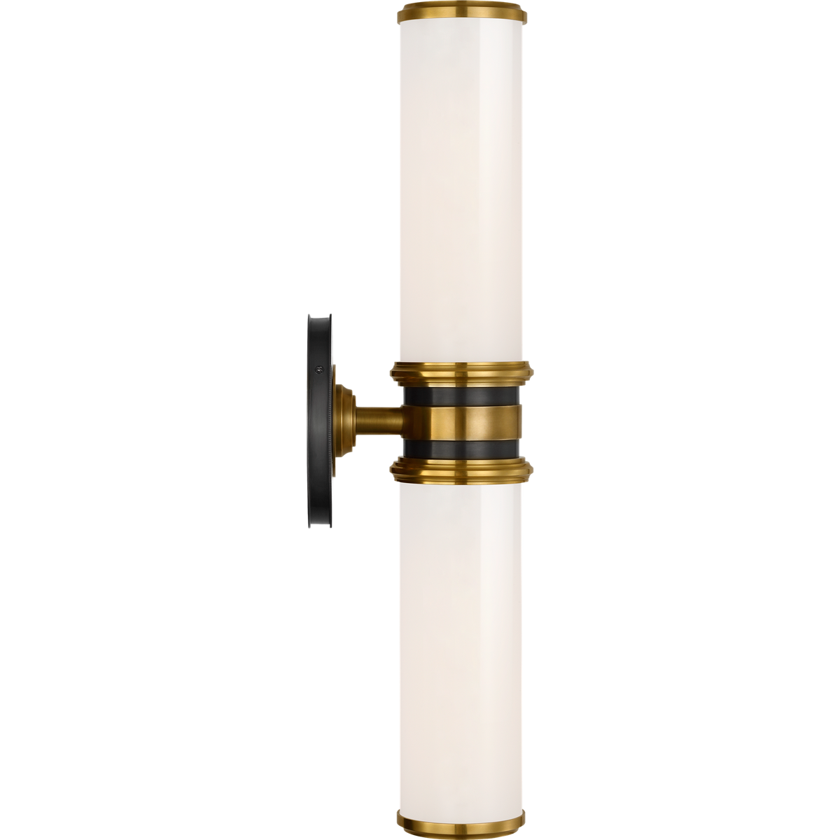 Thomas O'Brien Rally 18" Double Bath Sconce in Bronze and Hand-Rubbed Antique Brass with White Glass W4.75" x H18" x E5"