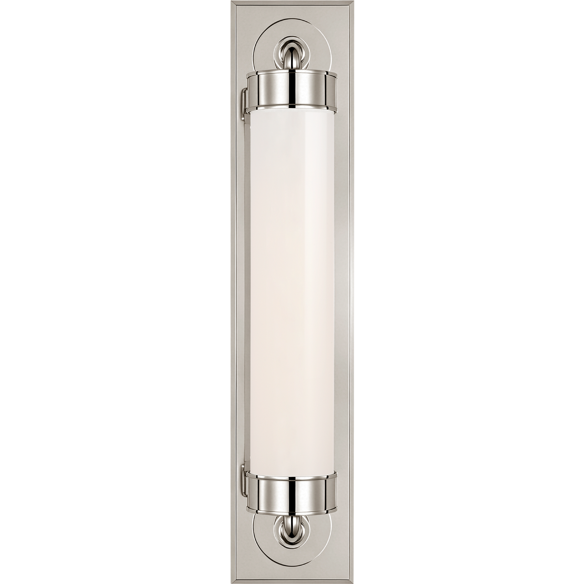 Thomas O'Brien Maritime 20" Linear Bath Sconce in Polished Nickel with White Glass W4.25" x H20" x E5"