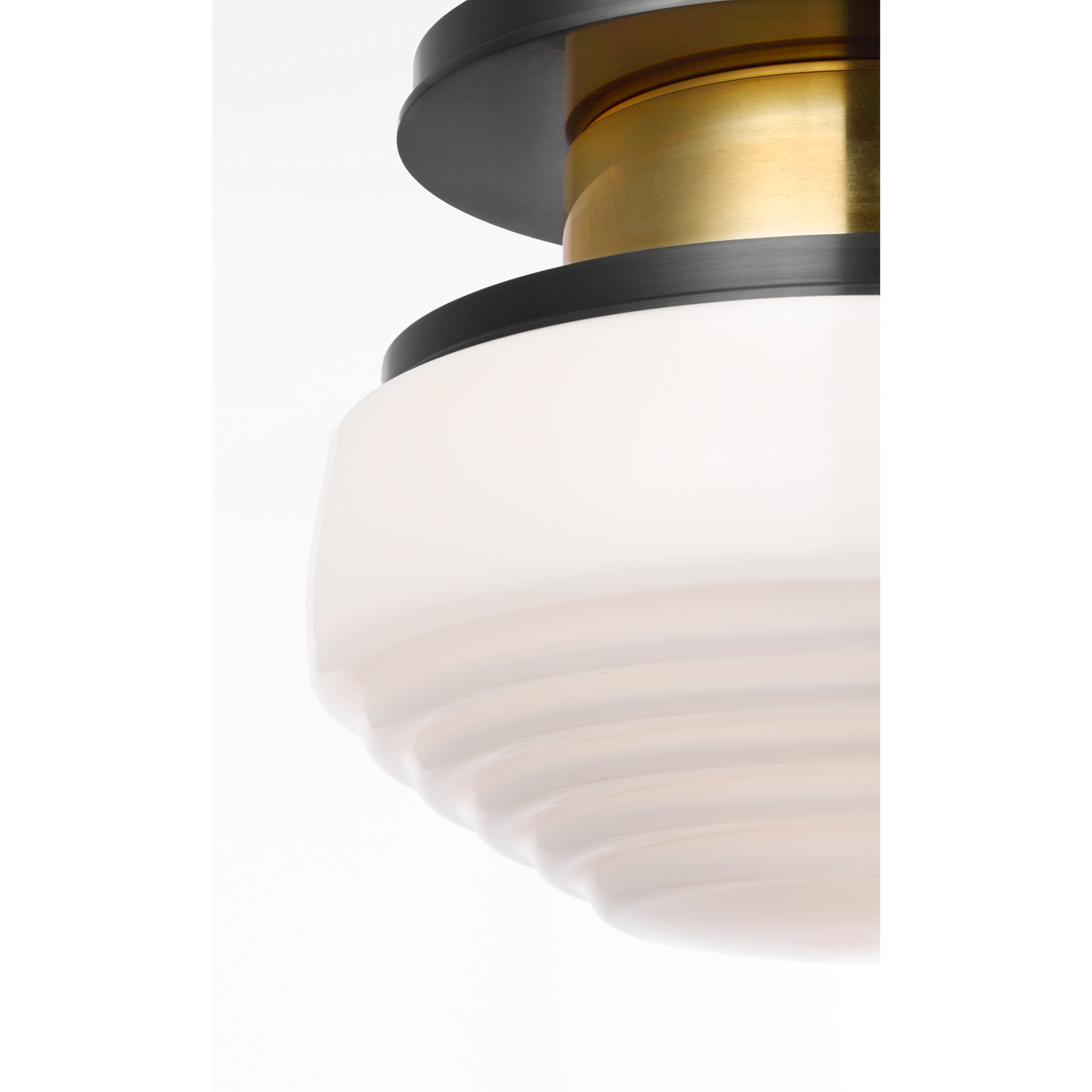Thomas O'Brien Rally 9" Flush Mount in Bronze and Hand-Rubbed Antique Brass with White Glass W8.75" x H7"