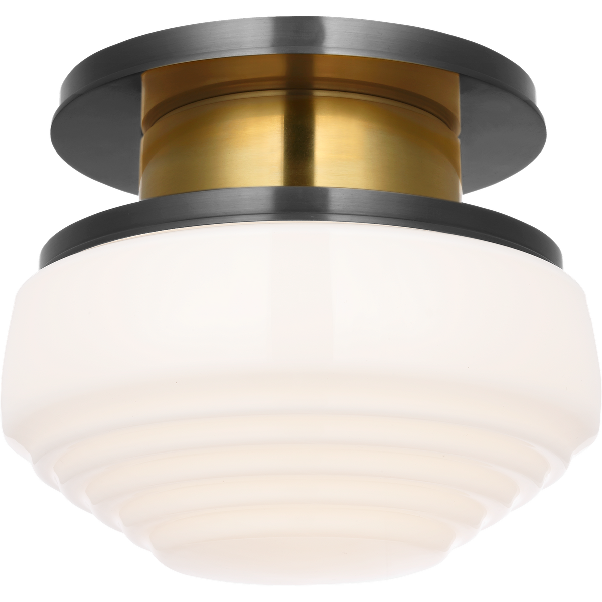 Thomas O'Brien Rally 9" Flush Mount in Bronze and Hand-Rubbed Antique Brass with White Glass W8.75" x H7"