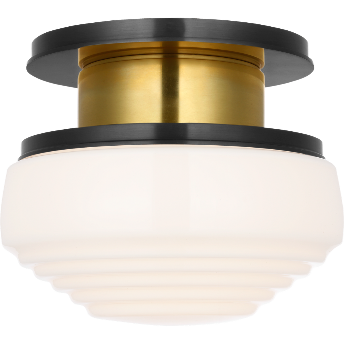 Thomas O'Brien Rally 9" Flush Mount in Bronze and Hand-Rubbed Antique Brass with White Glass W8.75" x H7"