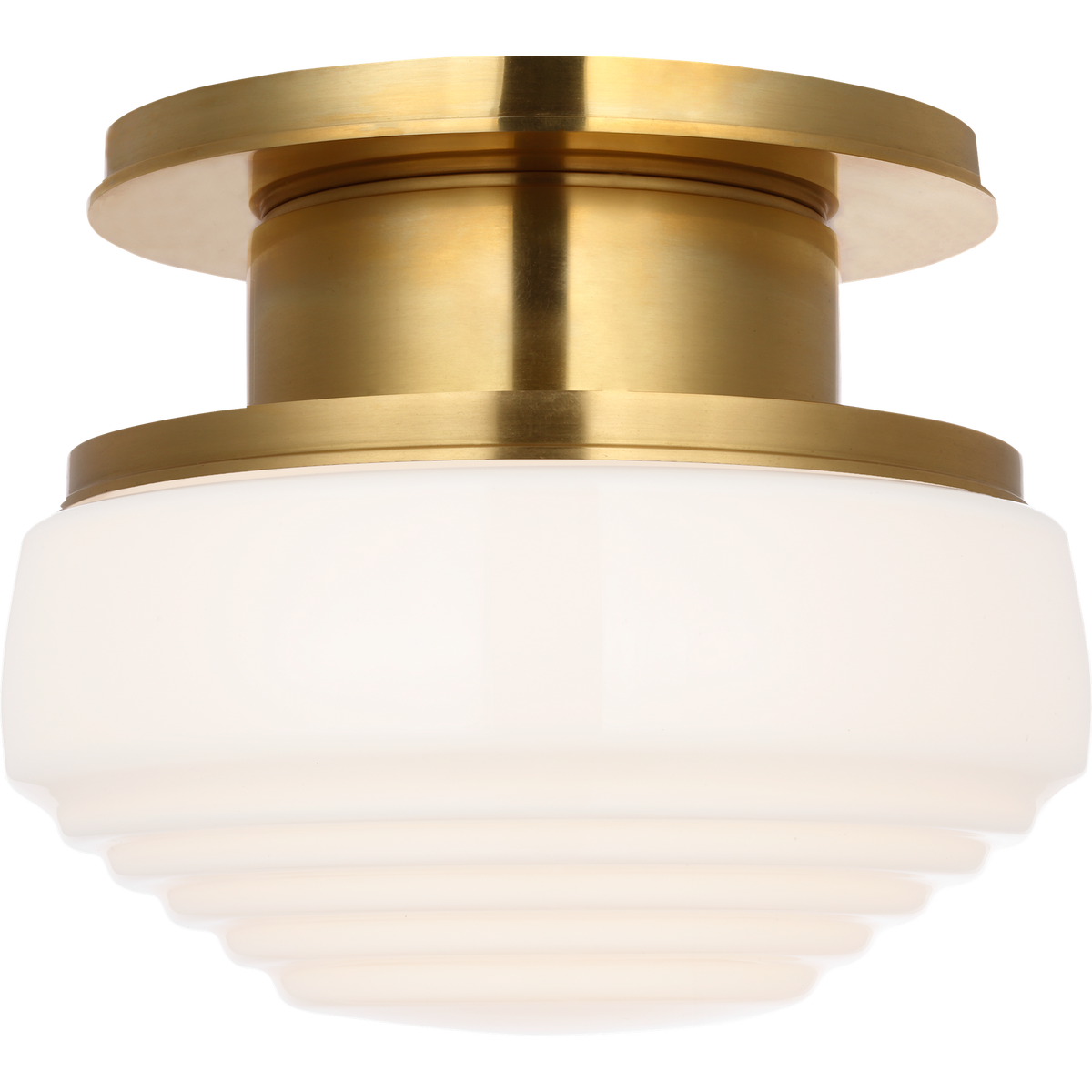 Thomas O'Brien Rally 9" Flush Mount in Hand-Rubbed Antique Brass with White Glass W8.75" x H7"