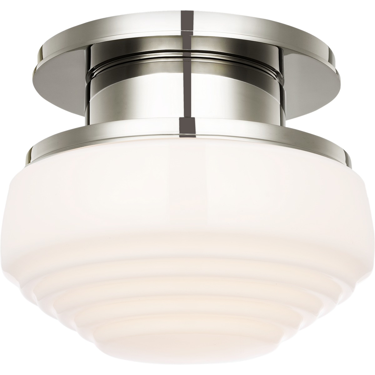 Thomas O'Brien Rally 9" Flush Mount in Polished Nickel with White Glass W8.75" x H7"