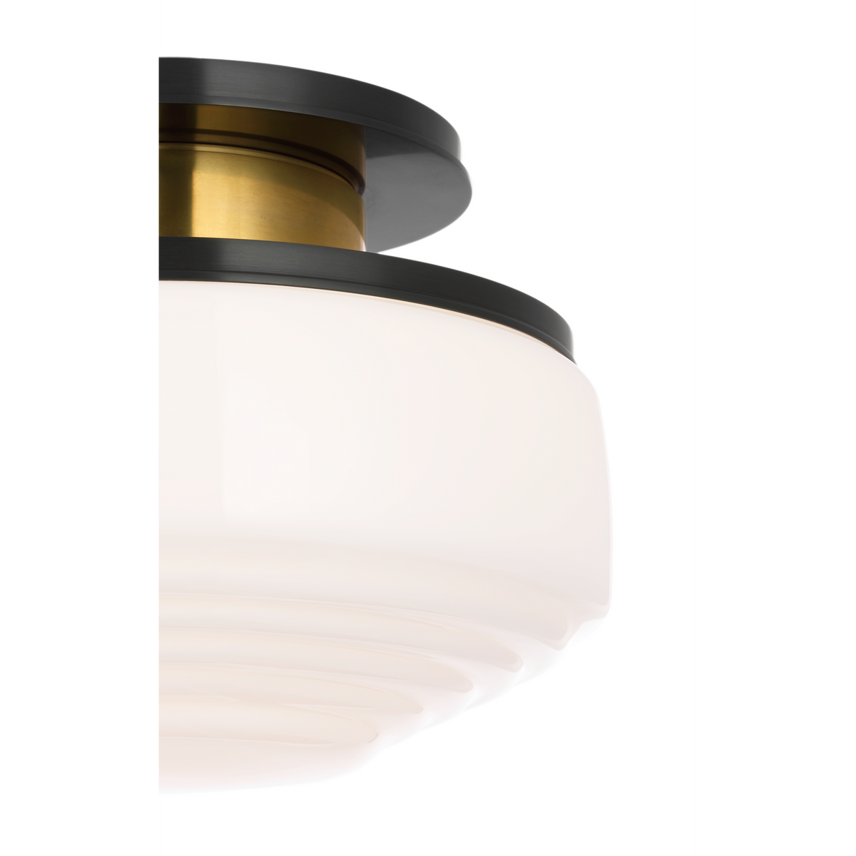 Thomas O'Brien Rally 11" Flush Mount in Bronze and Hand-Rubbed Antique Brass with White Glass W10.75" x H8"
