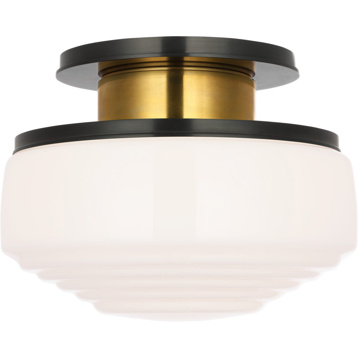 Thomas O'Brien Rally 11" Flush Mount in Bronze and Hand-Rubbed Antique Brass with White Glass W10.75" x H8"